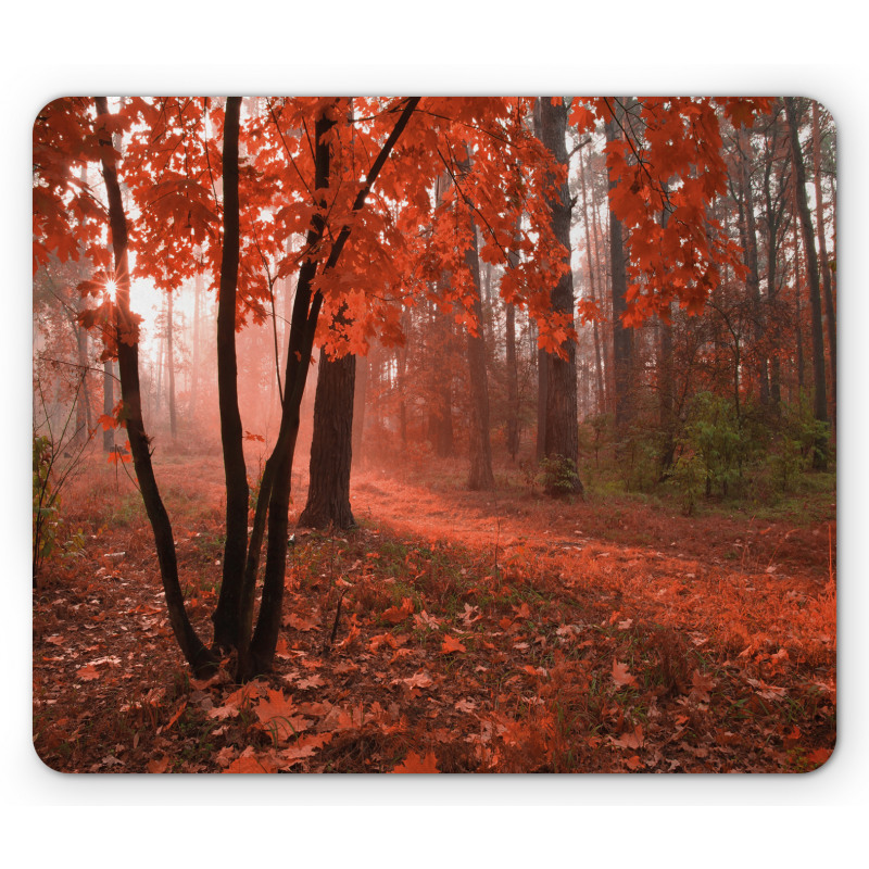 Misty Forest Leaves Orange Mouse Pad