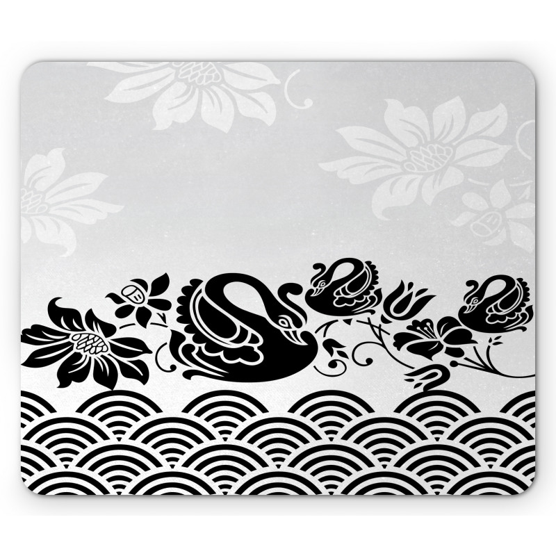 Black Swans and Flowers Mouse Pad