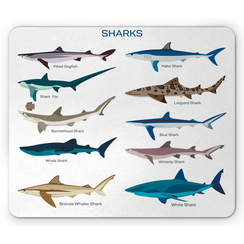 Cartoon Shark Types Wild Mouse Pad