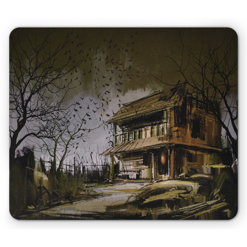 Wooden Haunted House Mouse Pad