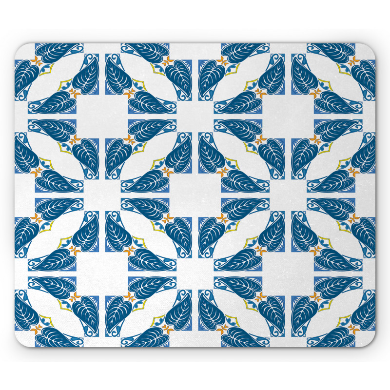 Moroccan Blue Leaves Mouse Pad