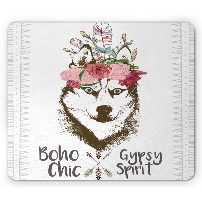 Flowers Feathers Husky Mouse Pad