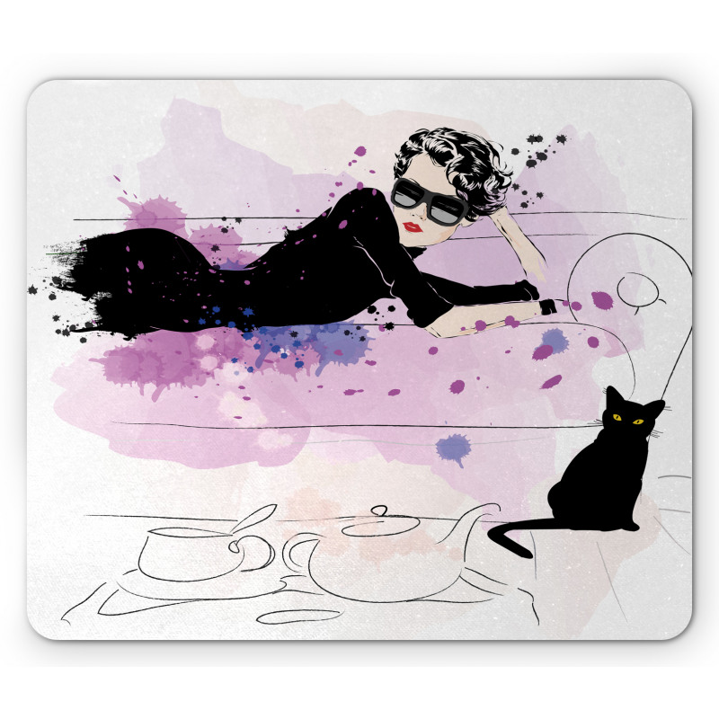Girl and Cat Mouse Pad
