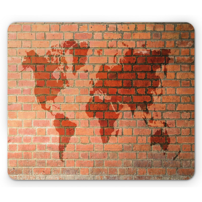 World Map on Brick Wall Mouse Pad