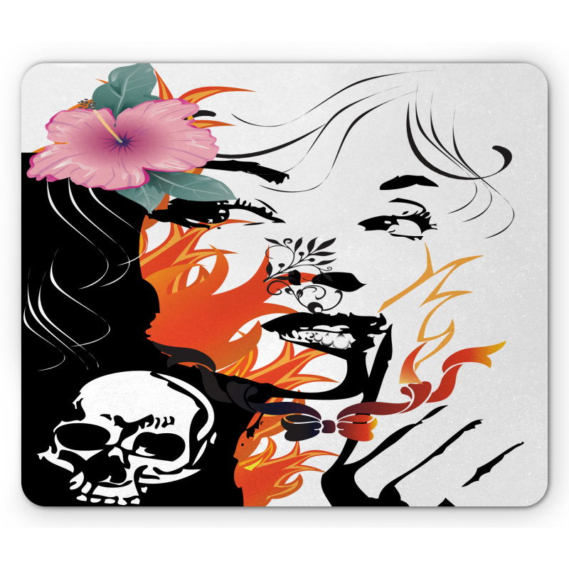 Pink Flower and Skull Mouse Pad