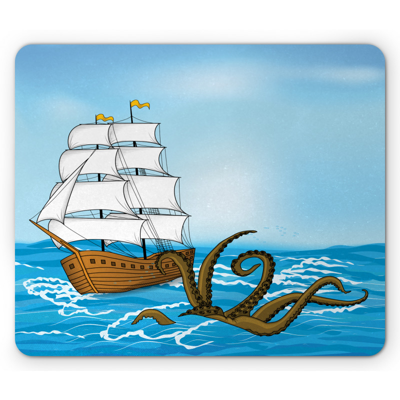 Ship in Waves and Kraken Mouse Pad