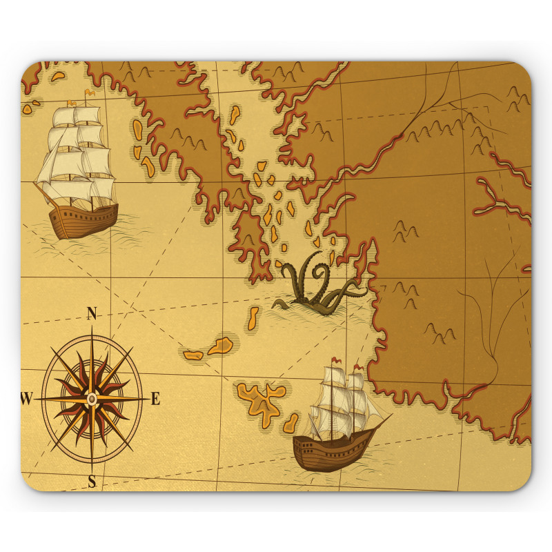 Old Map with Ship Compass Mouse Pad