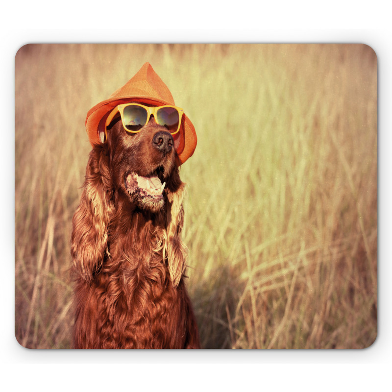 Dog Wearing Hat Glasses Mouse Pad