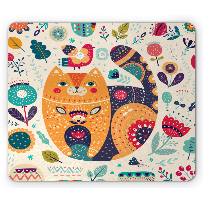Cat and Flower Leaf Mouse Pad