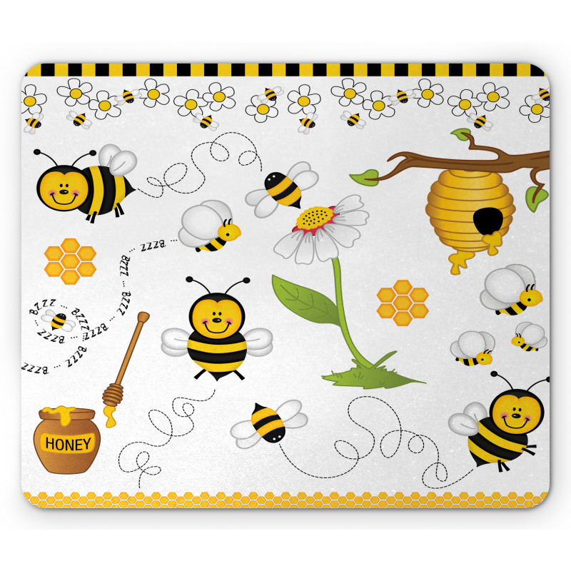 Bees Daisies Chamomile Mouse Pad