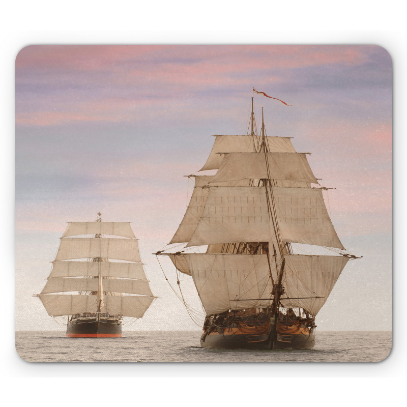 Wooden Sailing Ship Waves Mouse Pad