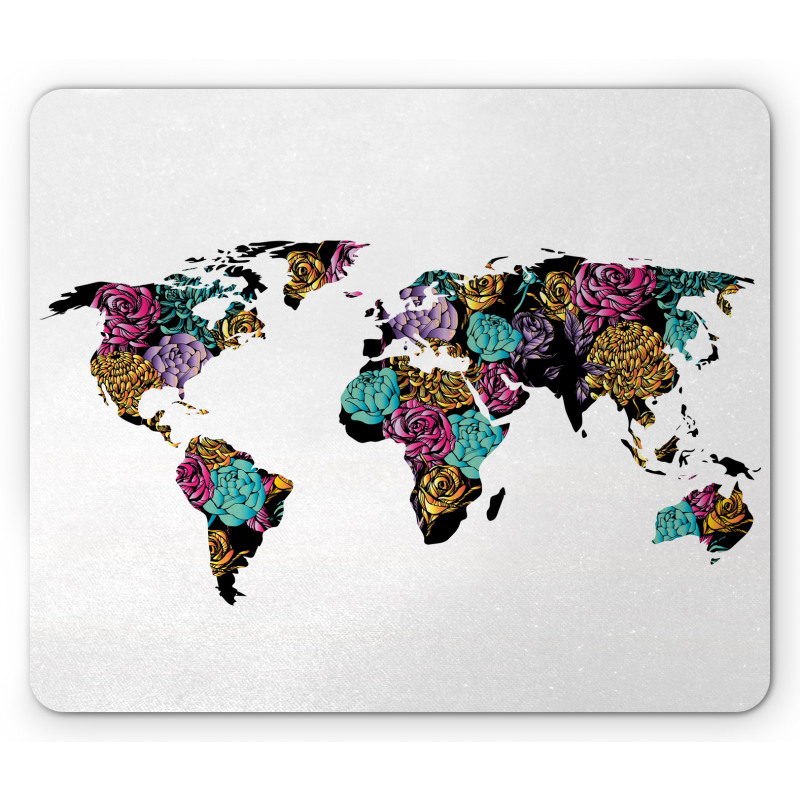 World Map Flowers Mouse Pad