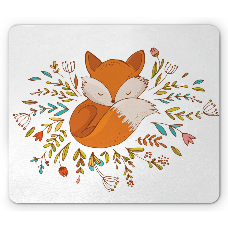 Baby Fox Flowers Mouse Pad