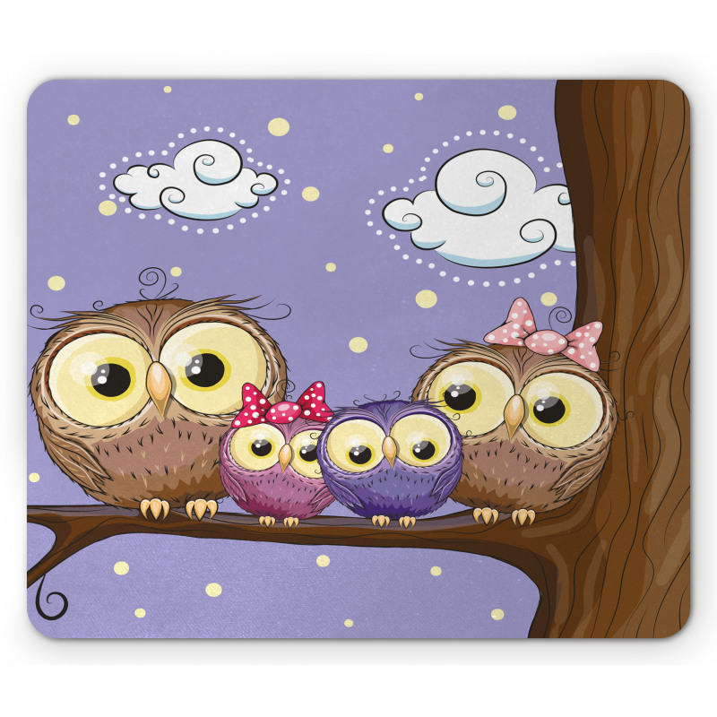 Cartoon Style Owl Family Mouse Pad