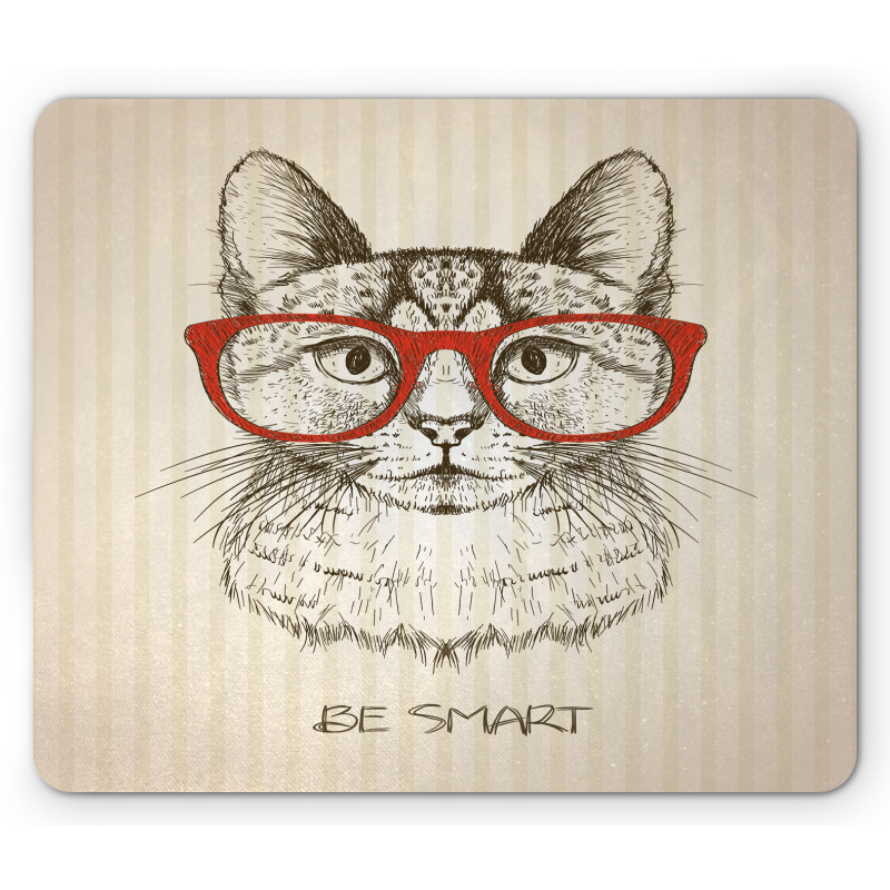 Cat with Retro Glasses Mouse Pad