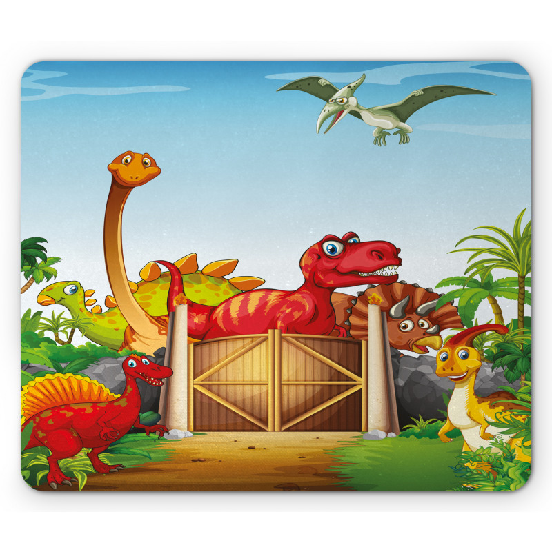 Cartoon Dinosaurs in Park Mouse Pad