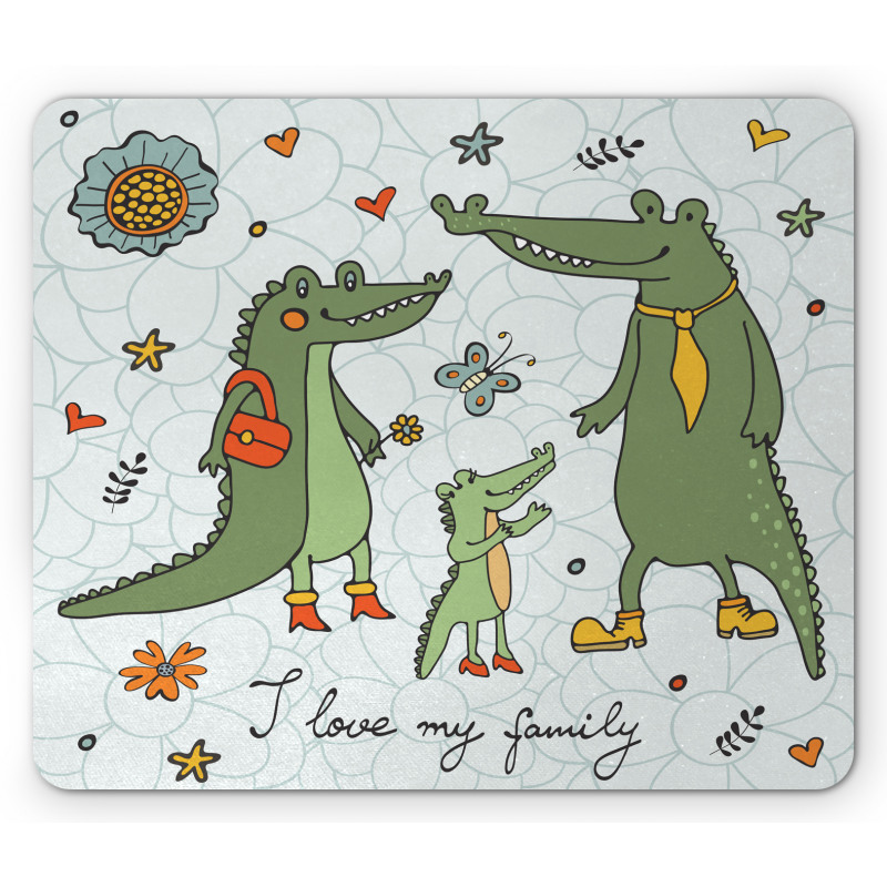 Alligator Family Cartoon Mouse Pad