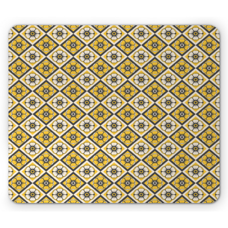 Yellow Tile Flowers Mouse Pad