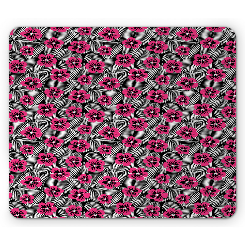 Pink Hibiscus Modern Leaf Mouse Pad