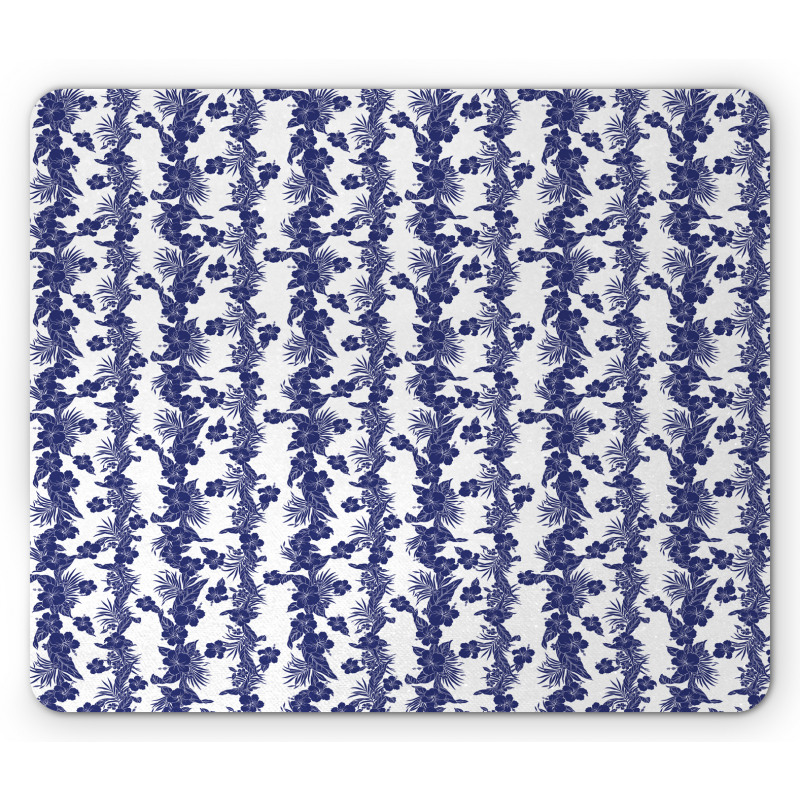 Blue and White Hibiscus Mouse Pad