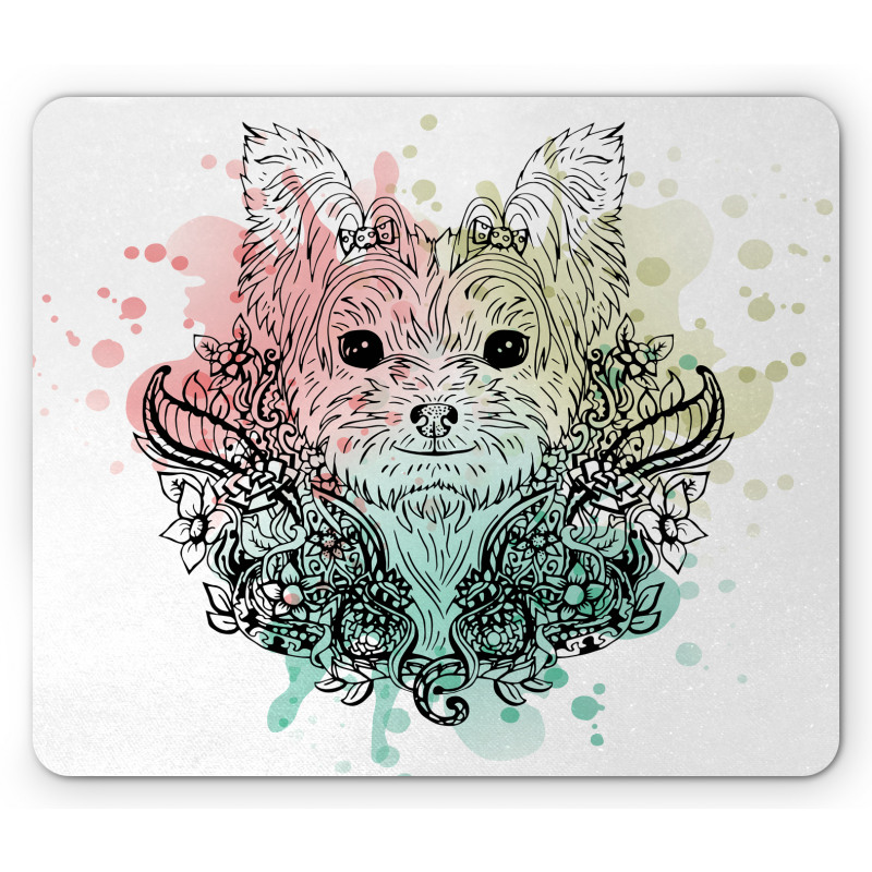 Dog Sketch Flowers Mouse Pad