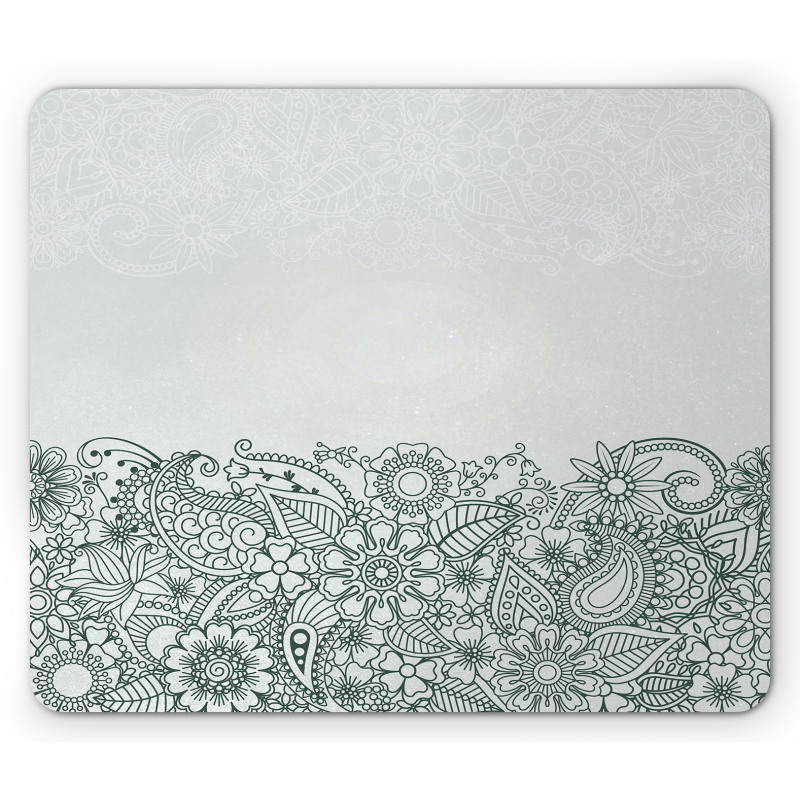 Outline Wildflowers and Leaves Mouse Pad