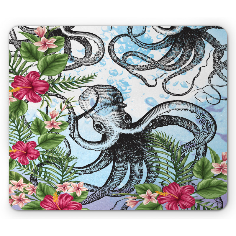 Tropic Hibiscus and Octopus Mouse Pad