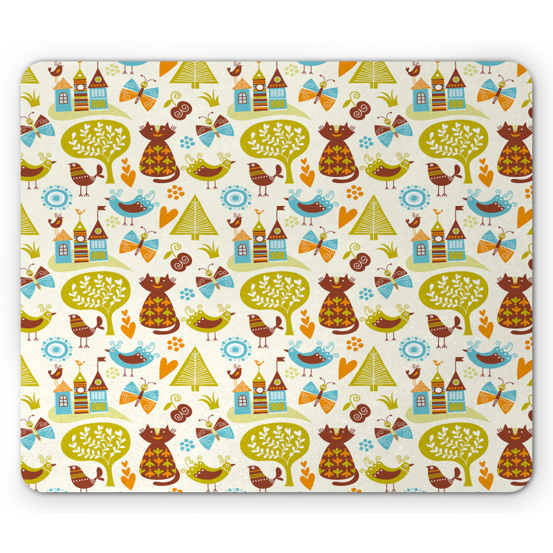 Cats Birds Butterfly Mouse Pad