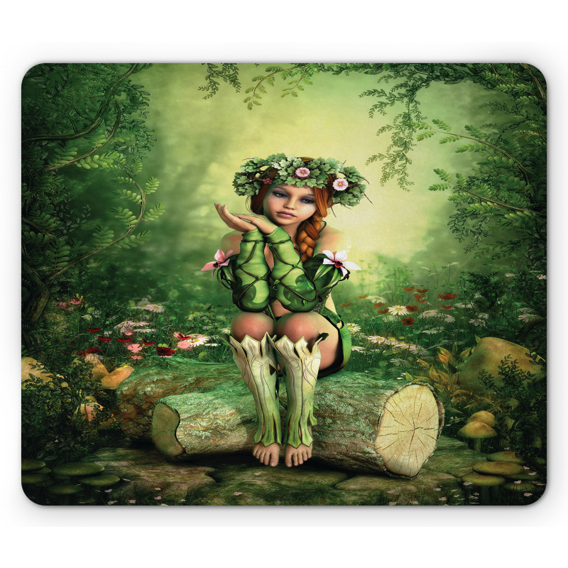 Elf Girl with Wreath Tree Mouse Pad