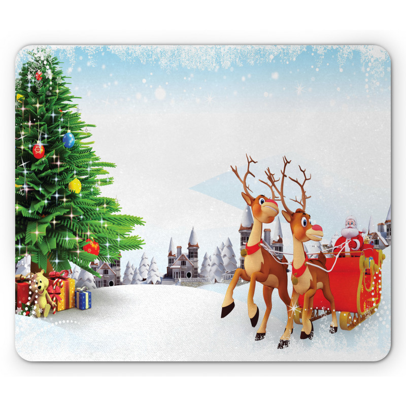 Snowy Village Sleigh Tree Mouse Pad