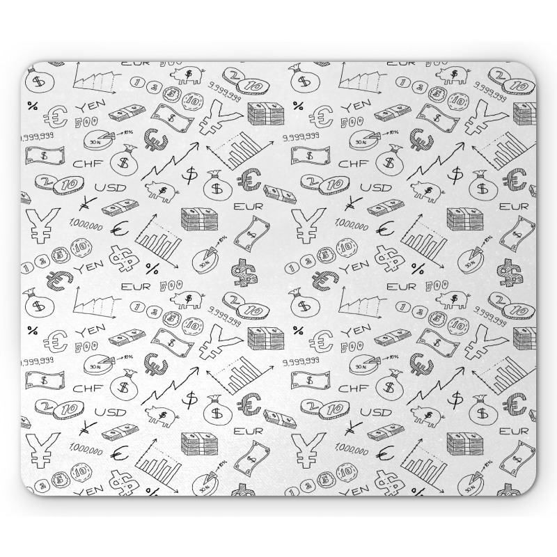 Monochrome Dollar Doodle Mouse Pad