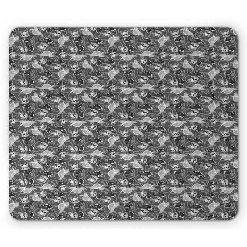 Greyscale Skulls Doodle Mouse Pad
