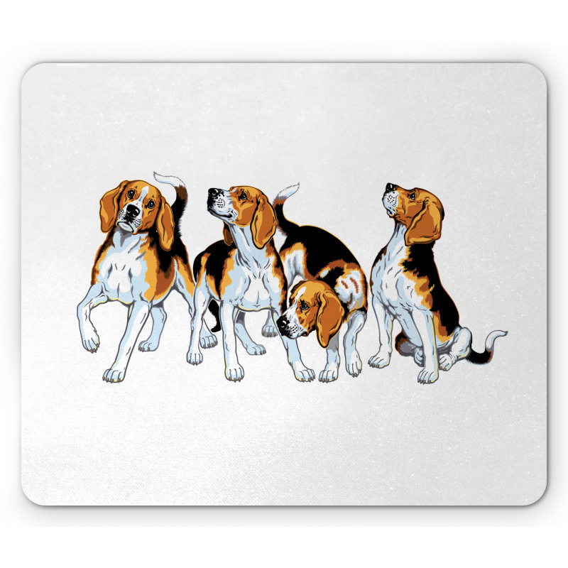 4 Beagle Hounds Play Mouse Pad