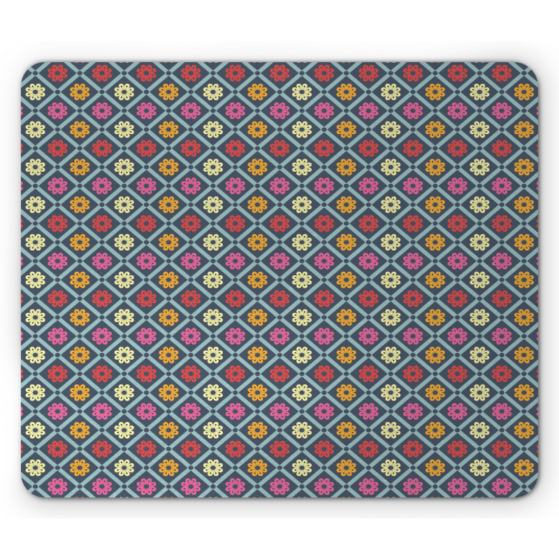 Checkered Floral Retro Mouse Pad