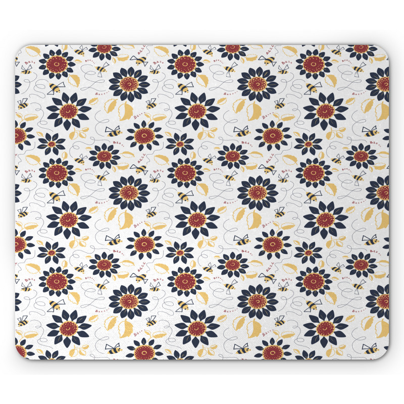 Sunflowers and Funny Bees Mouse Pad