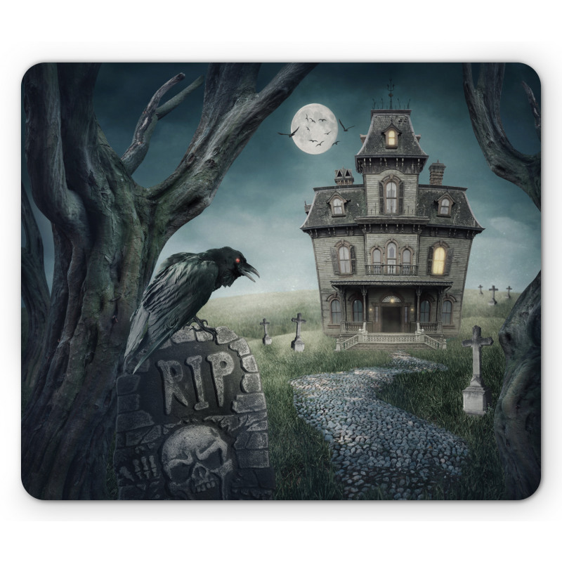 Haunted House Crow Tomb Mouse Pad