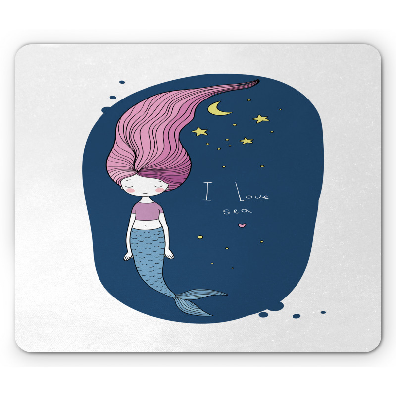 I Love Sea Cartoon Girl Mouse Pad