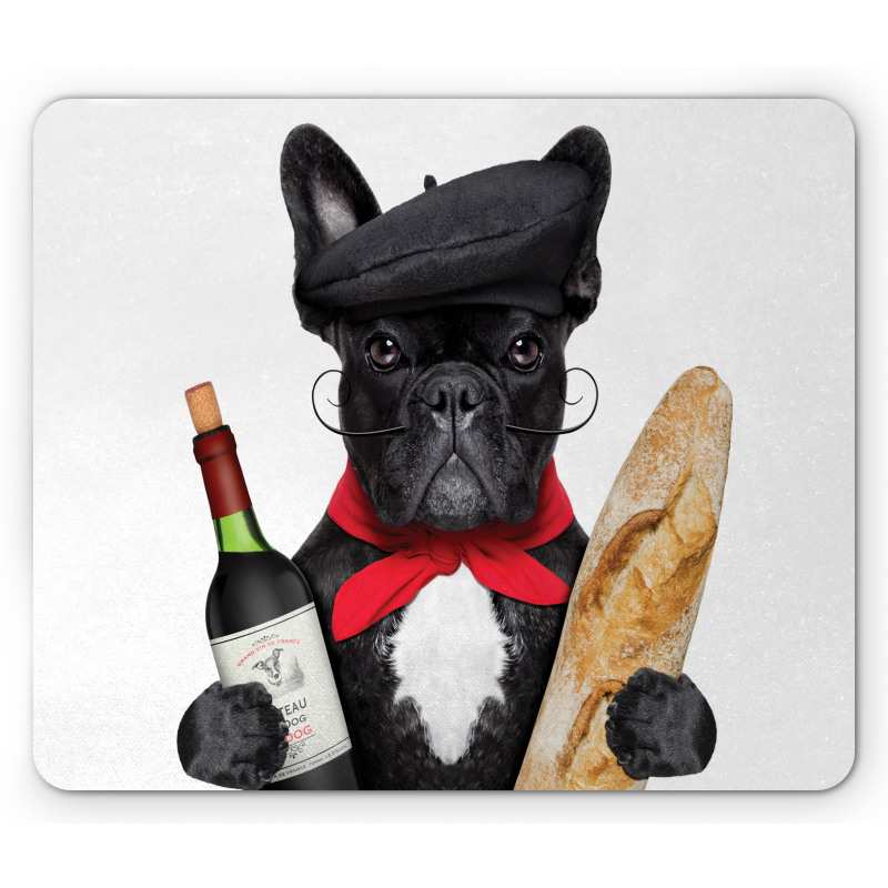 French Dog Red Wine Mouse Pad