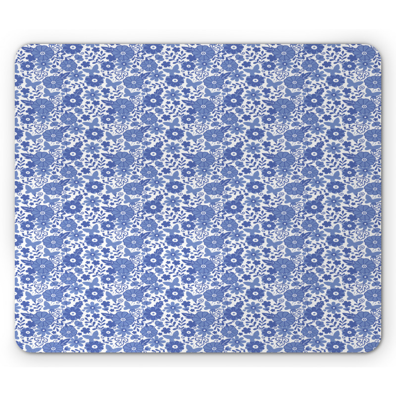 Delft Style Doodle Floral Mouse Pad