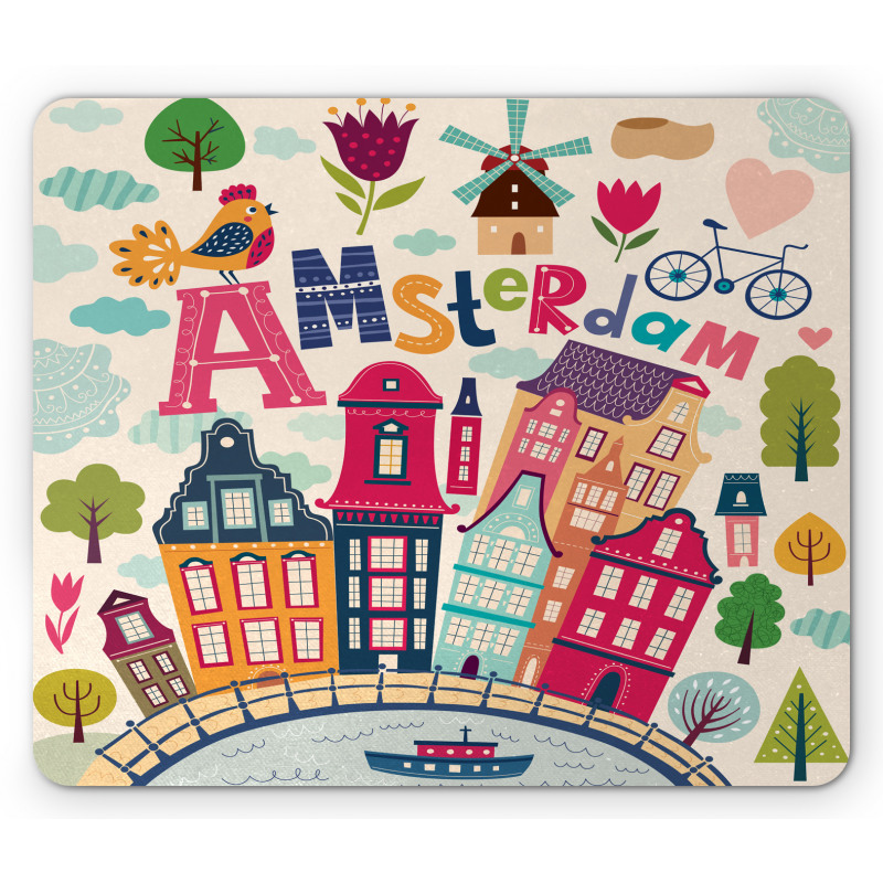 Cartoon Amsterdam Houses Mouse Pad