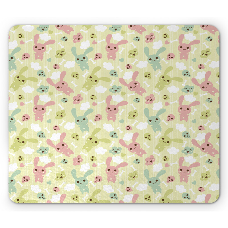 Bunnies Clouds and Bones Mouse Pad