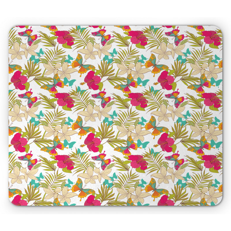 Tropical Flowers Leaves Mouse Pad