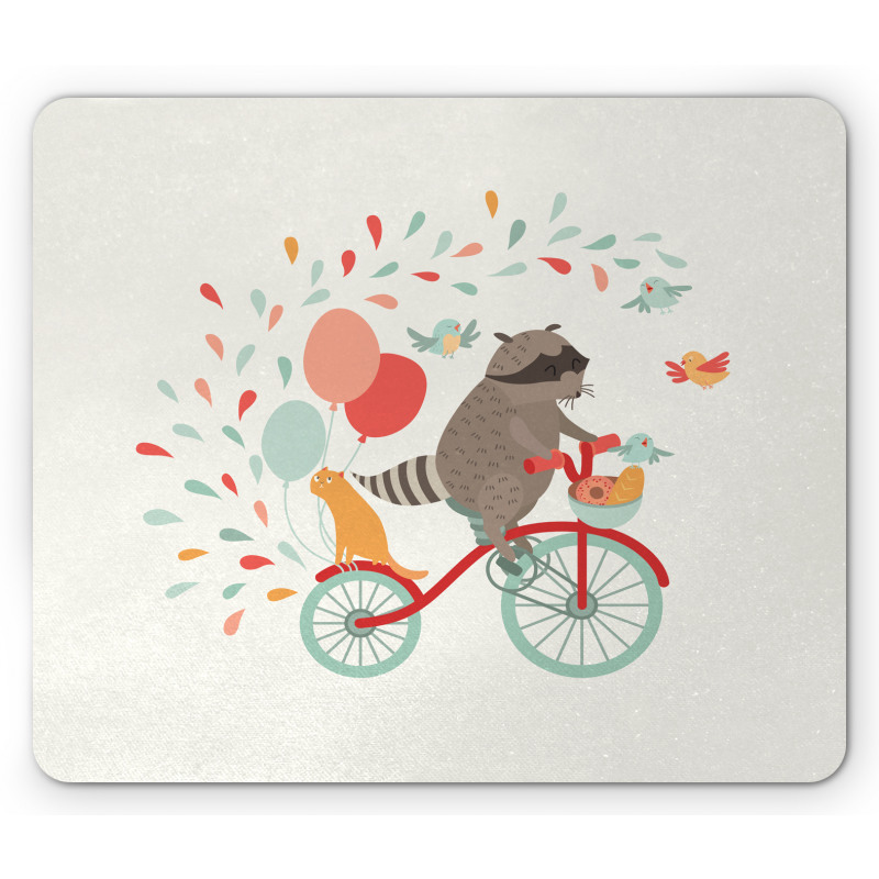 Cheerful Raccoon Bike Mouse Pad