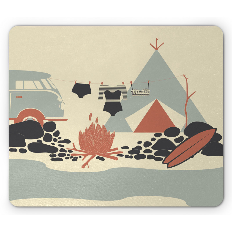 Tent Van and Fire Beach Mouse Pad