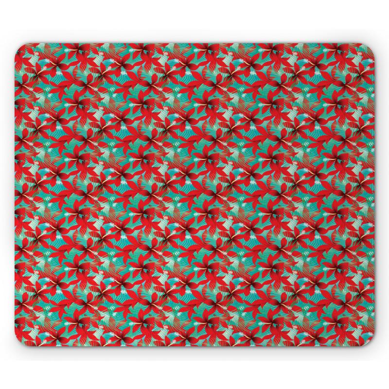 Red Hibiscus Flowers Mouse Pad