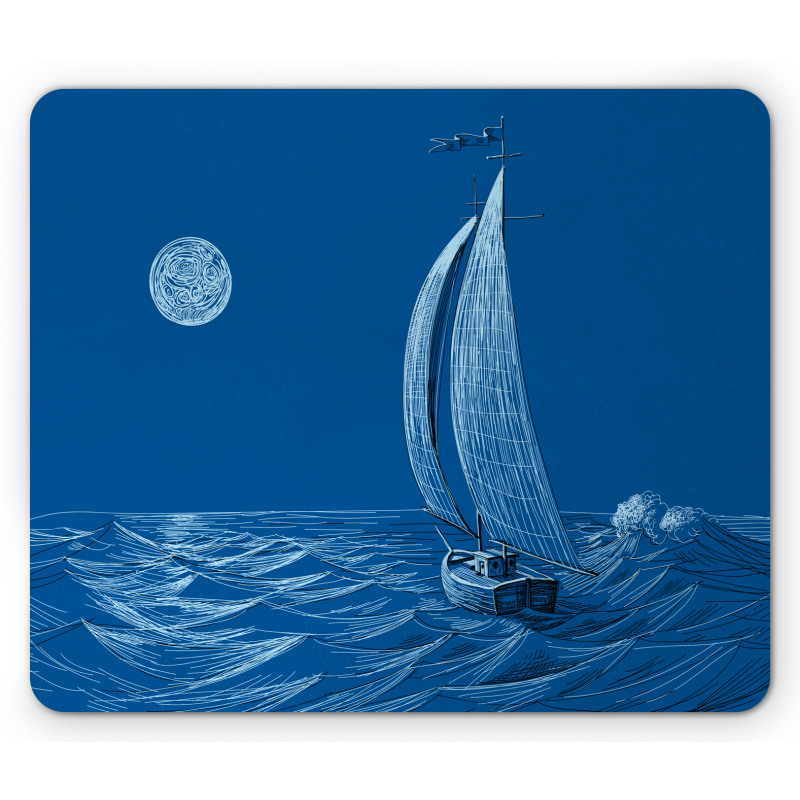 Ship on Ocean Moon Mouse Pad