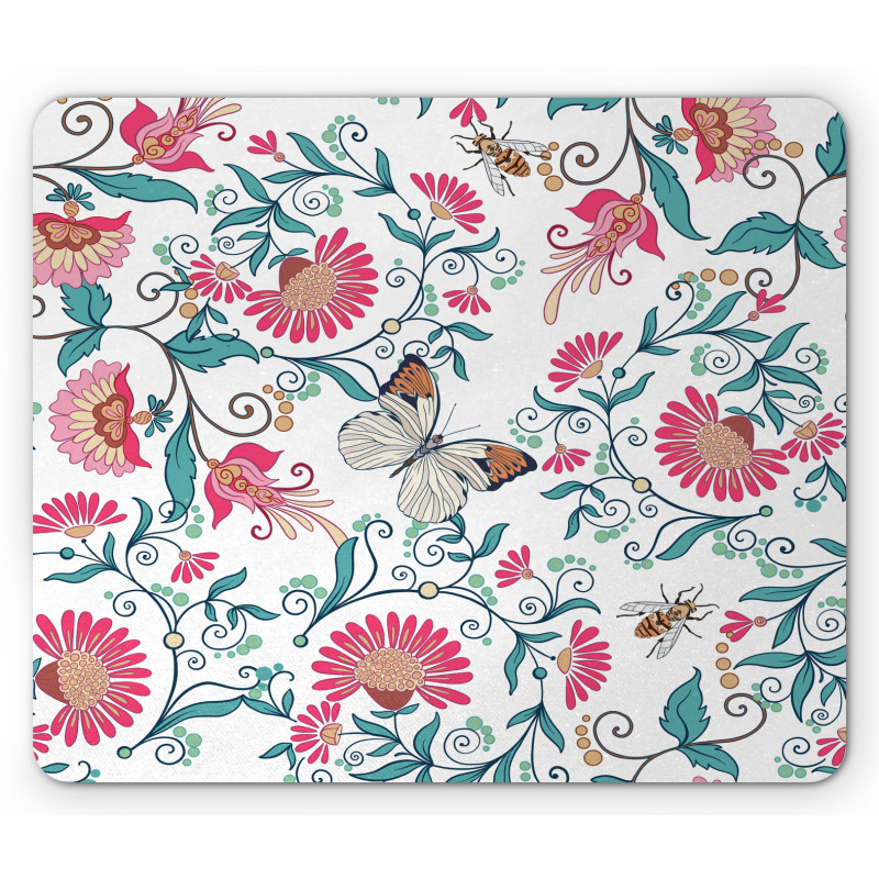 Vintage Floral Art Insects Mouse Pad