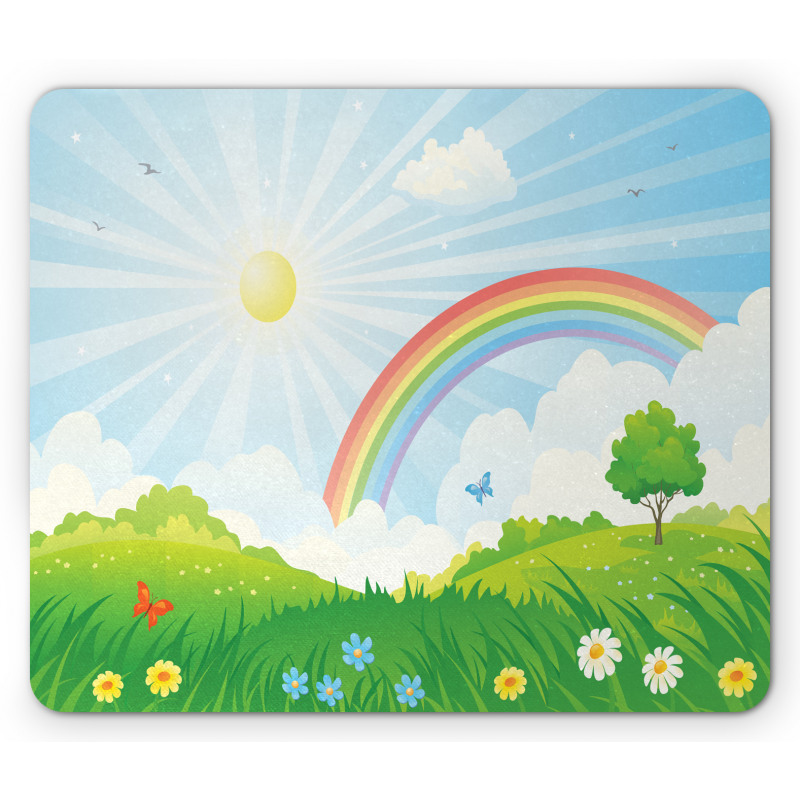 Sun and Rainbow Flowers Mouse Pad