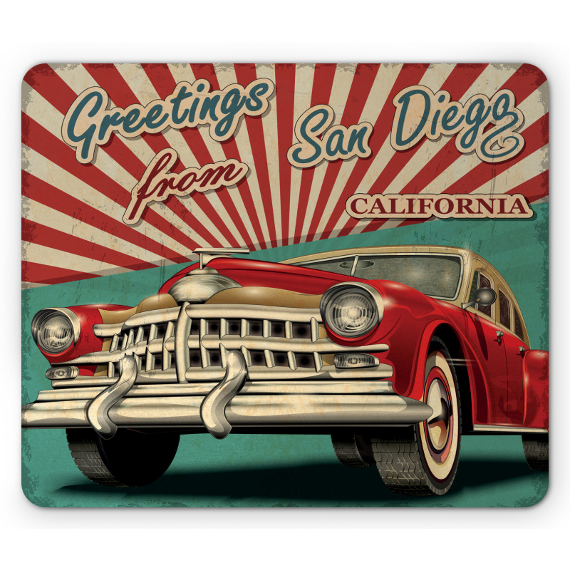 Greetings Words Retro Car Mouse Pad