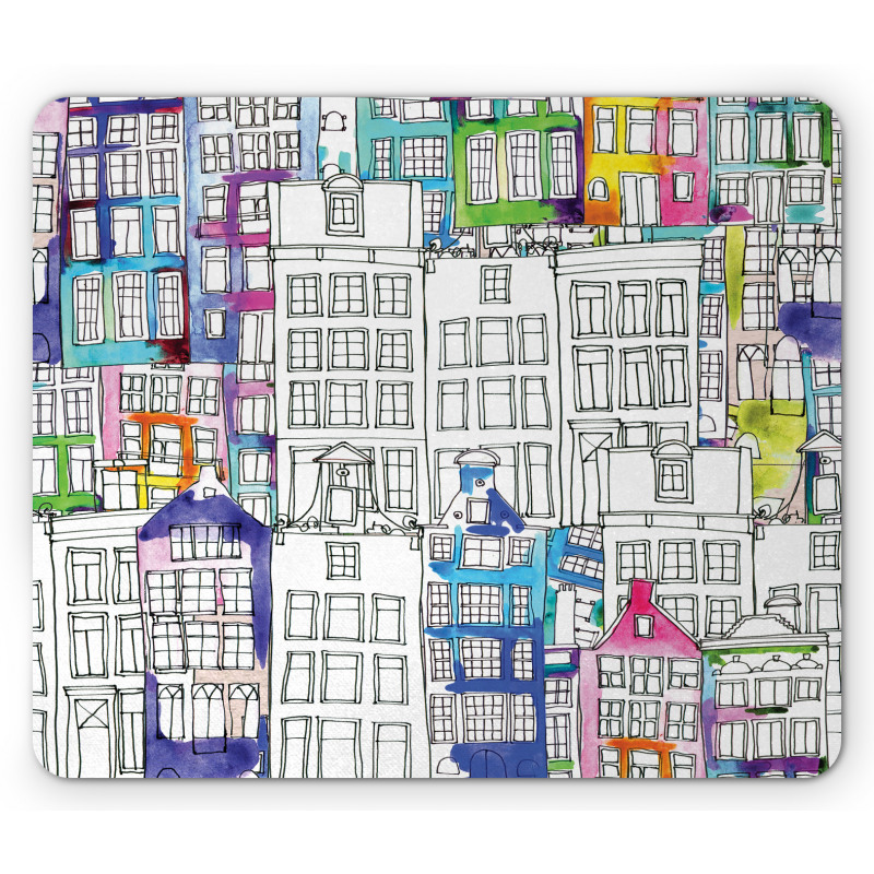 Watercolor Sketch Houses Mouse Pad